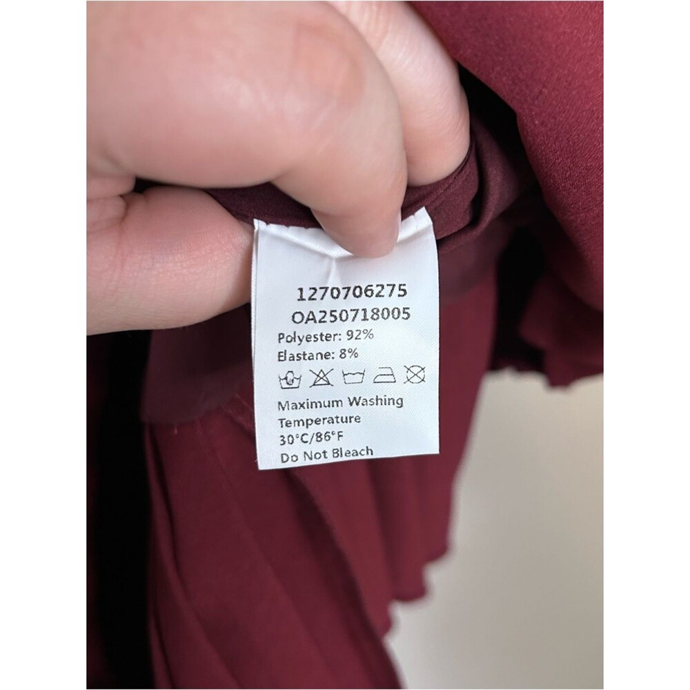 Commense Burgundy Bell Long Sleeve Pleated Hem Mini Dress Size Small - Picture 5 of 7